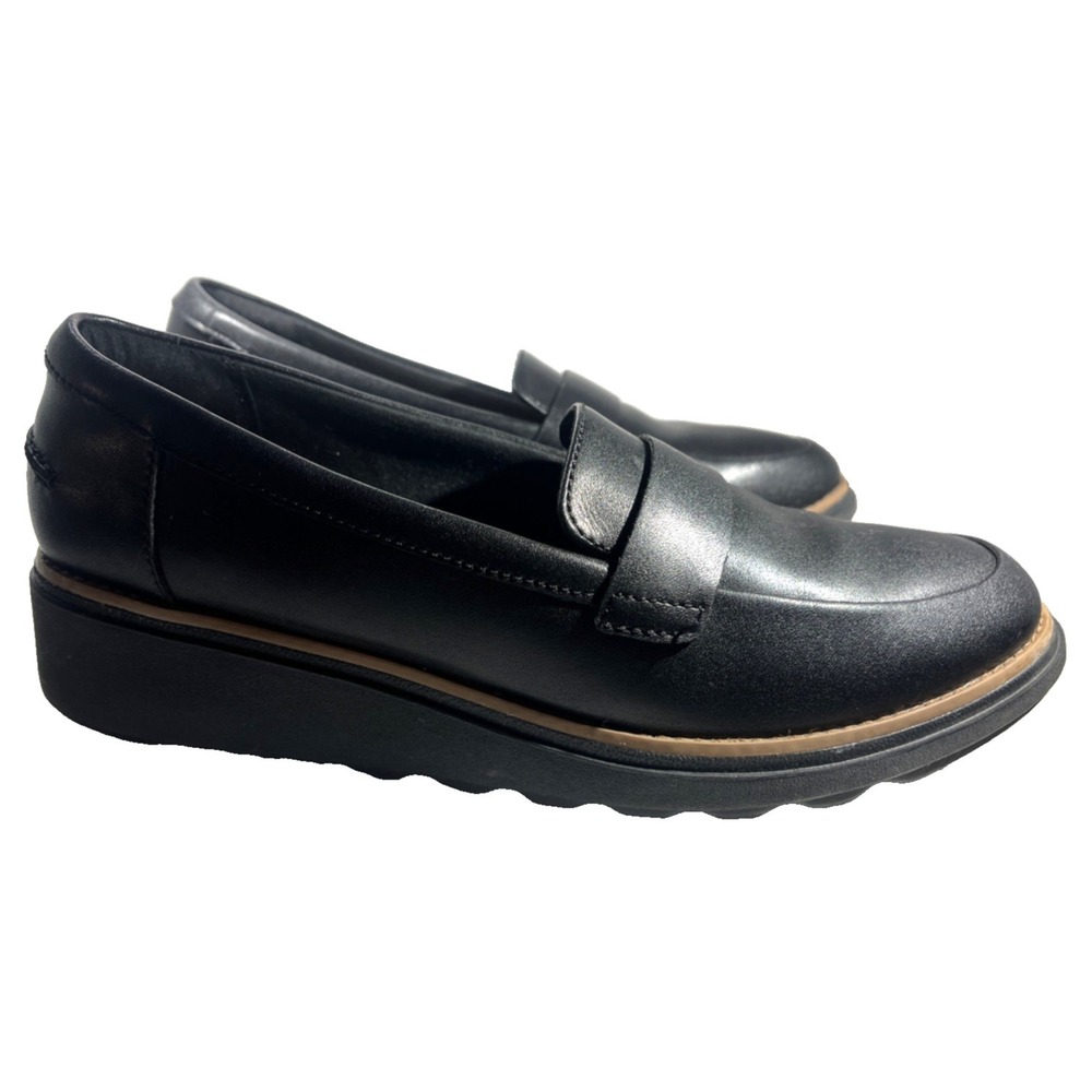 Clarks Collection Sharon Gracie Black Leather Ultimate Comfort Loafers Women's 8